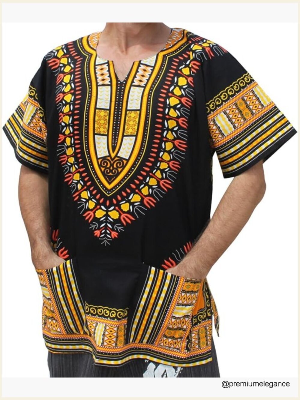 Bright African Dashiki Cotton Shirt Loose Fit Short Sleeve Unisex Top